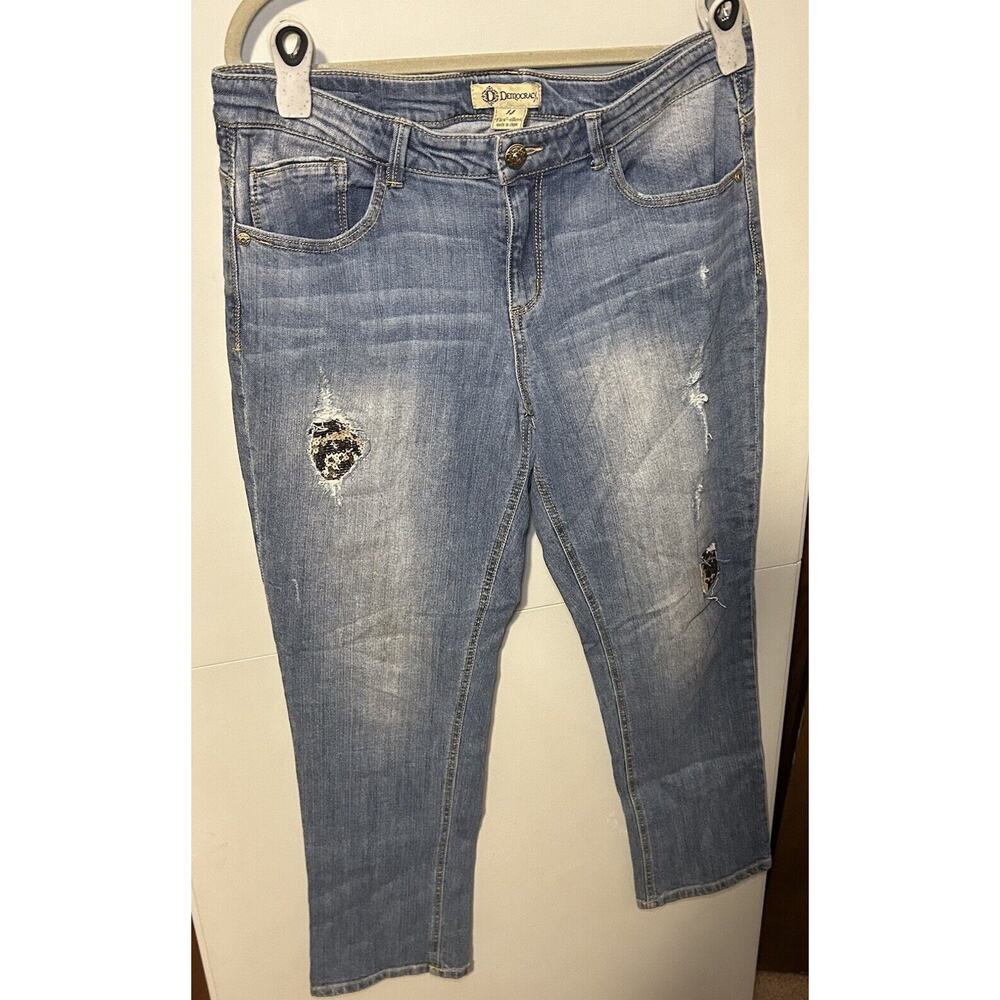 Democracy Flexellent Jeans Womens 14 Blue‎ Distressed Mid Rise Denim Sequin